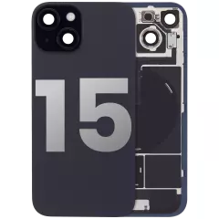 Back Glass With Steel Plate With Wireless NFC Charging MagSafe Magnet & Flashlight Flex Compatible For iPhone 15 (Used OEM Pull: Grade B) (Black)